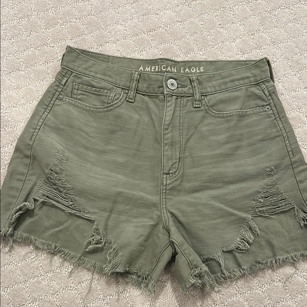 American Eagle Highest Rise Mom Shorts Olive Distressed Jean Shorts